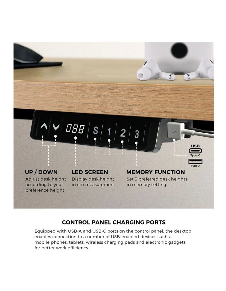 Oikiture Electric Standing Desk With Wireless Charging Dual Motor 140CM image 7