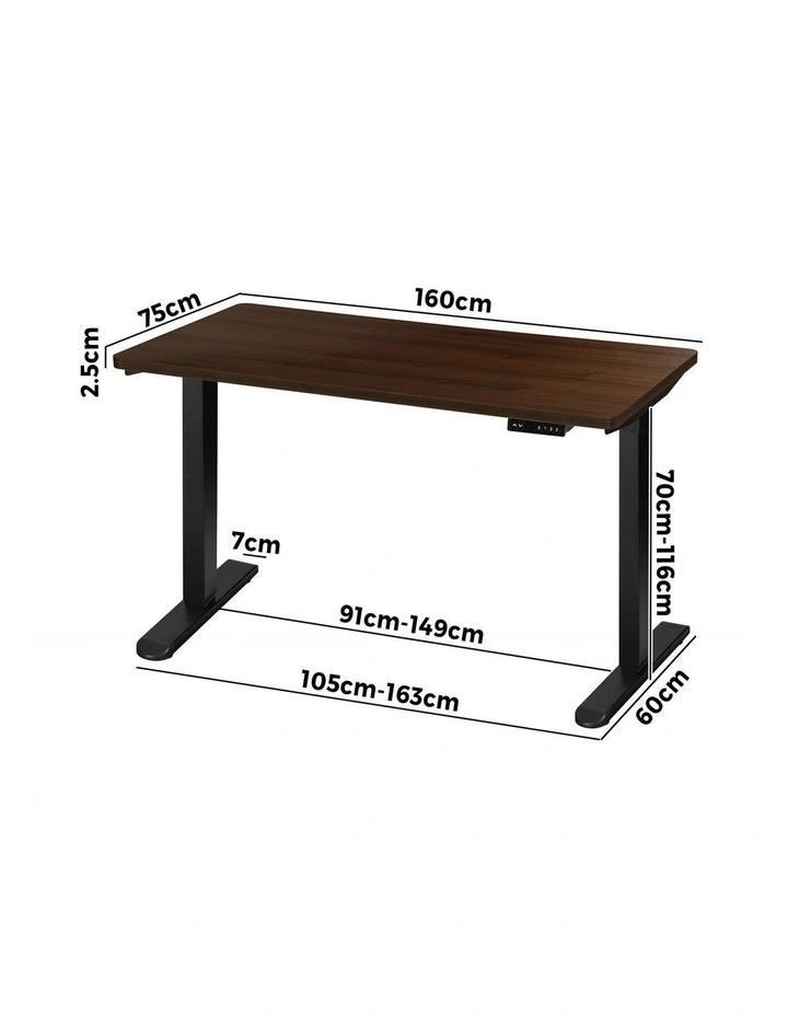 Oikiture Electric Standing Desk Single Motor 160cm Walnut image 3
