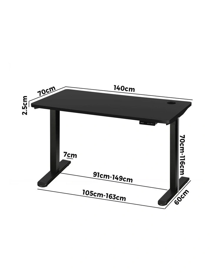 Oikiture Electric Standing Desk Single Motor 1.4m Black Tabletop image 3