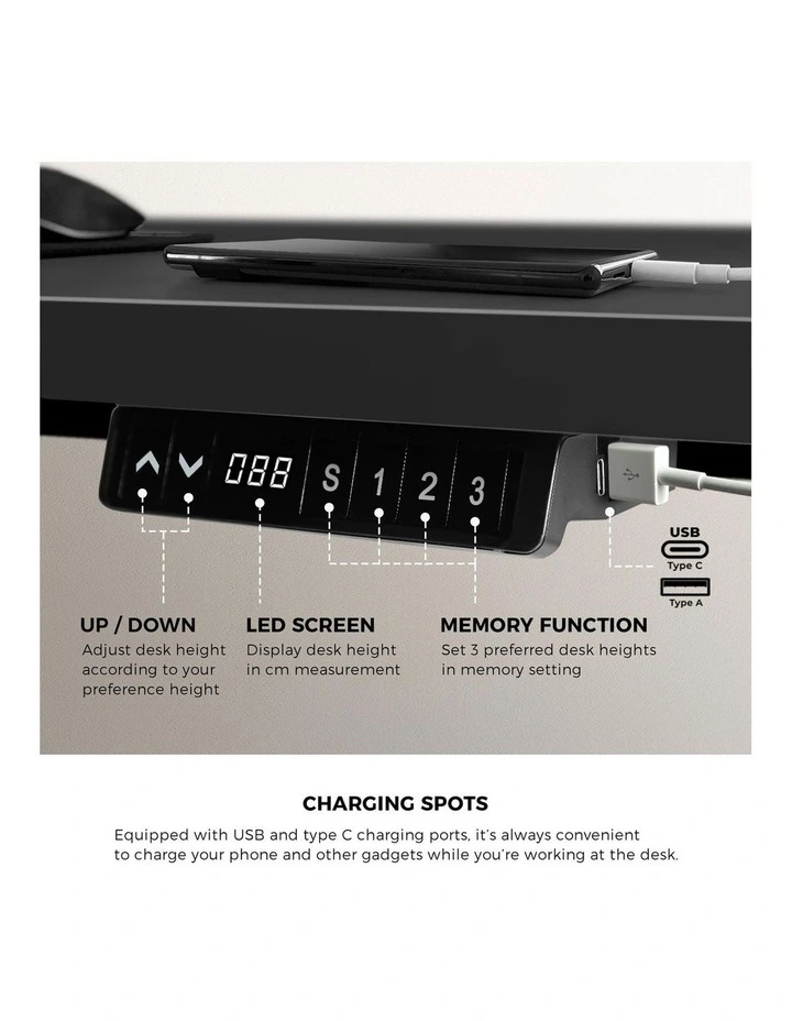 Oikiture Electric Standing Desk Single Motor 1.4m Black Tabletop image 7