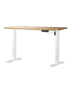 Oikiture Electric Standing Desk Single Motor White Frame 140CM OAK Tabletop