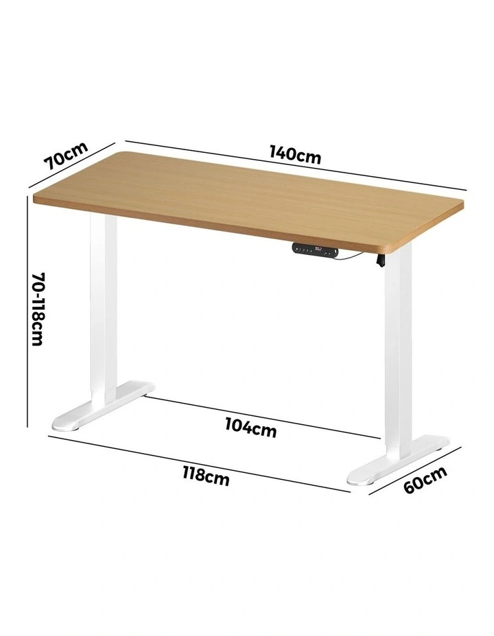 Oikiture Electric Standing Desk Single Motor White Frame 140CM OAK Tabletop image 3