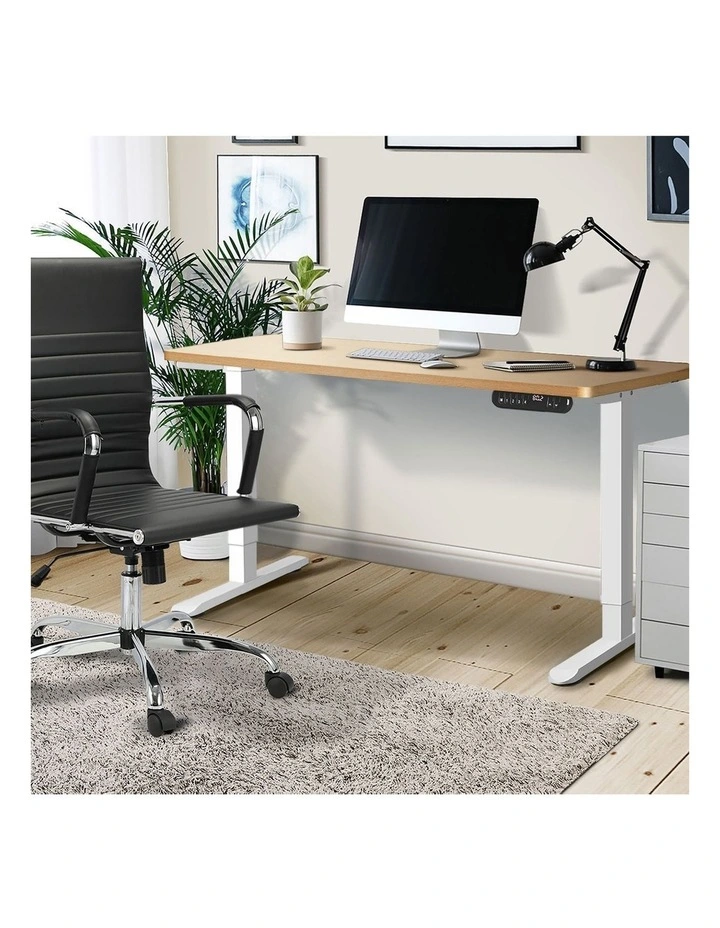 Oikiture Electric Standing Desk Single Motor White Frame 140CM OAK Tabletop image 5