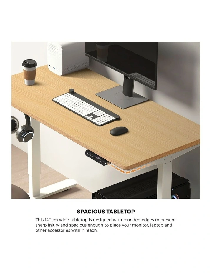Oikiture Electric Standing Desk Single Motor White Frame 140CM OAK Tabletop image 6