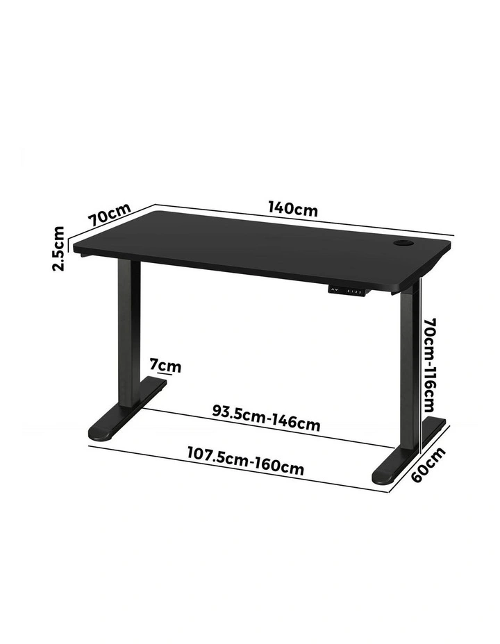 Oikiture Electric Standing Desk Dual Motor 140cm Black Tabletop image 3