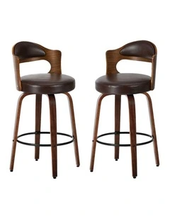 Oikiture 2x Bar Stools Kitchen Swivel Counter Chair Shell Leather Brown