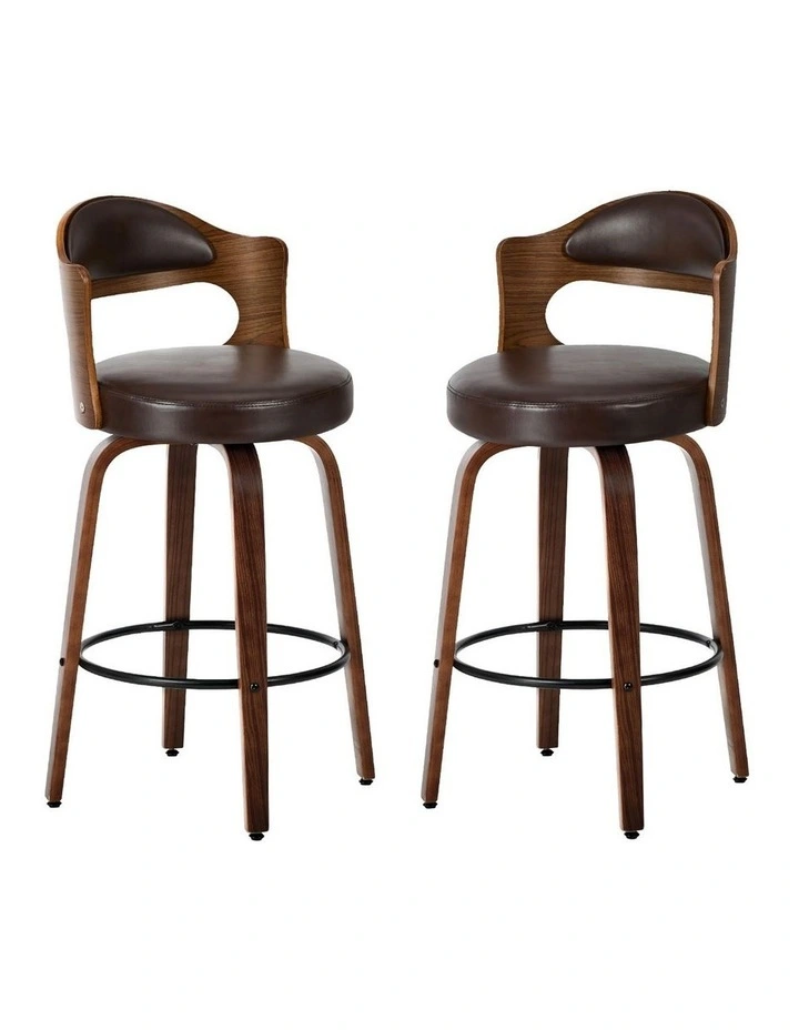 Oikiture 2x Bar Stools Kitchen Swivel Counter Chair Shell Leather Brown image 1