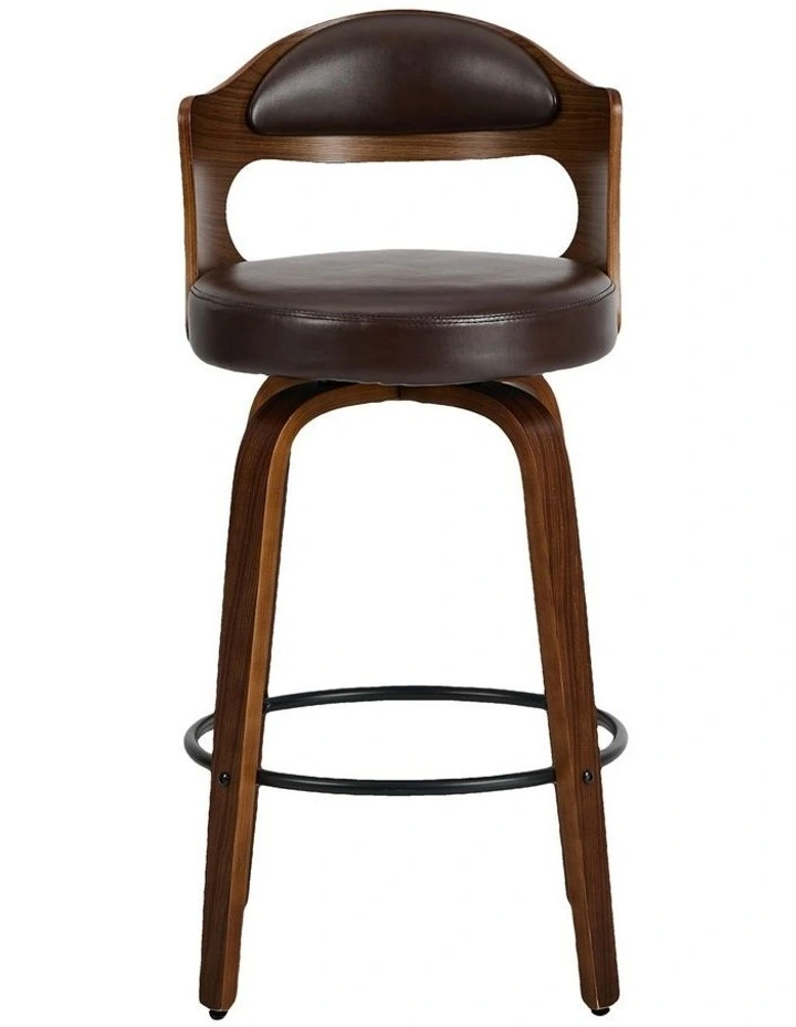 Oikiture 2x Bar Stools Kitchen Swivel Counter Chair Shell Leather Brown image 2