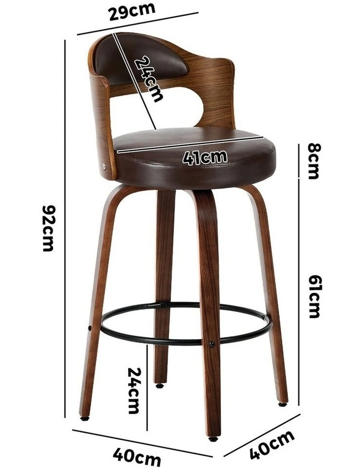 Oikiture 2x Bar Stools Kitchen Swivel Counter Chair Shell Leather Brown image 3