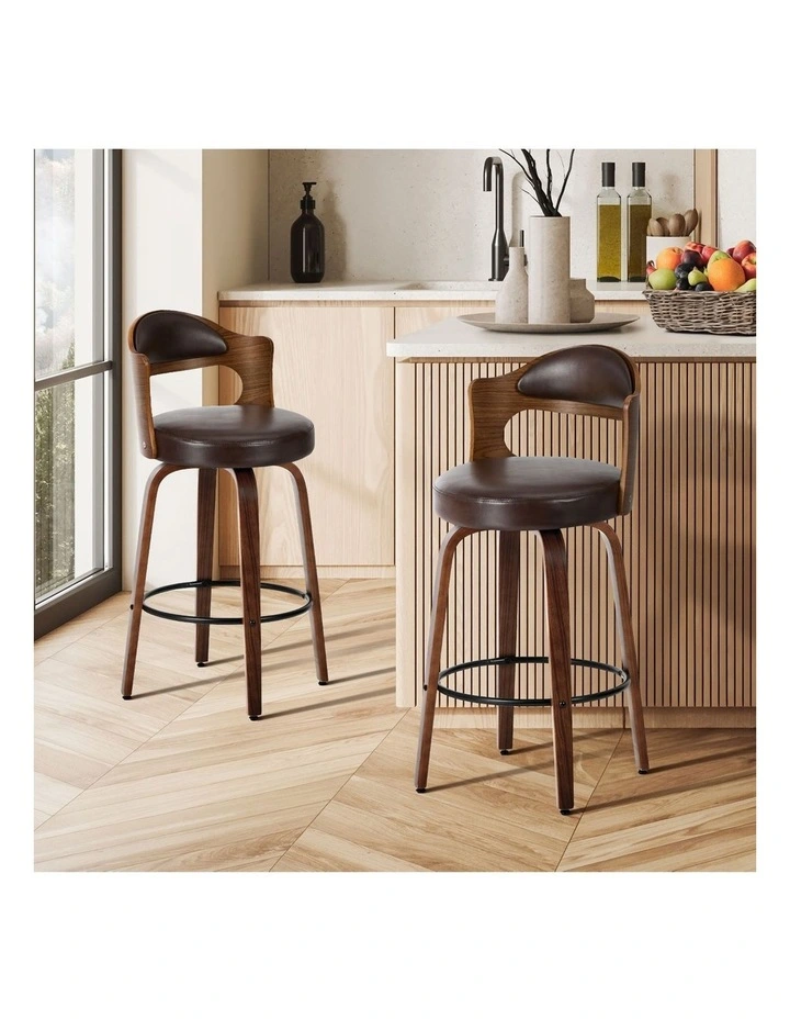 Oikiture 2x Bar Stools Kitchen Swivel Counter Chair Shell Leather Brown image 4