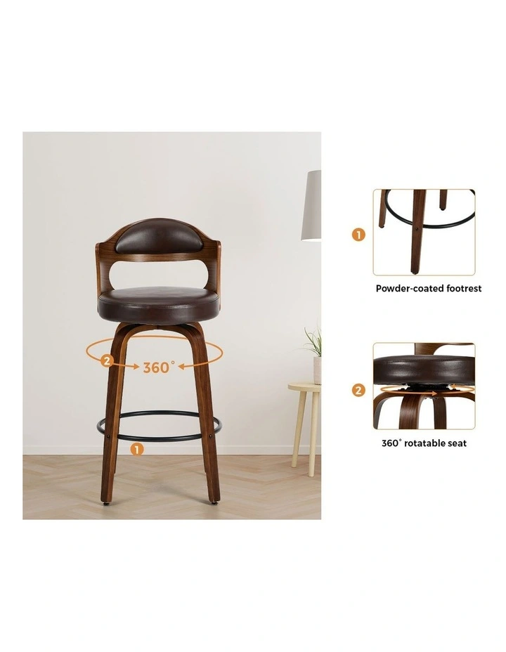 Oikiture 2x Bar Stools Kitchen Swivel Counter Chair Shell Leather Brown image 6