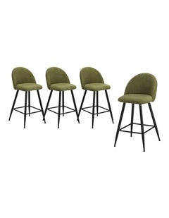 Oikiture 4x Bar Stools Kitchen Dining Chairs Counter Stool Green Boucle Padded