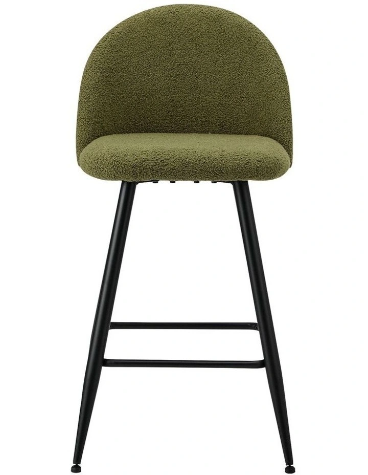 Oikiture 4x Bar Stools Kitchen Dining Chairs Counter Stool Green Boucle Padded image 2