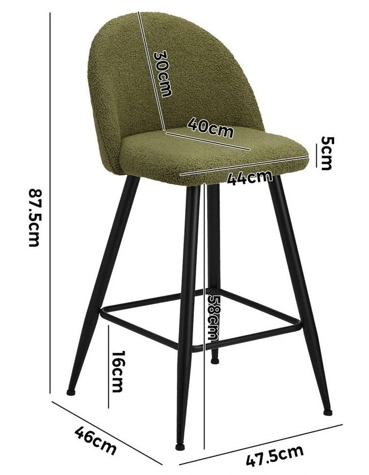 Oikiture 4x Bar Stools Kitchen Dining Chairs Counter Stool Green Boucle Padded image 3
