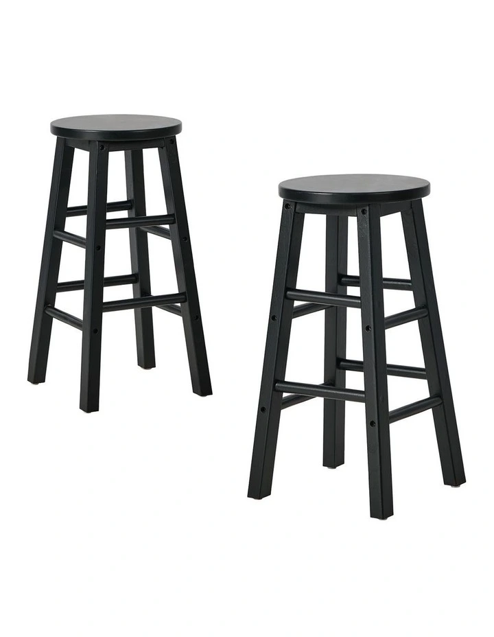 Oikiture 2x Bar Stool Kitchen Counter Round Chair Split-Level Footrest Black image 1