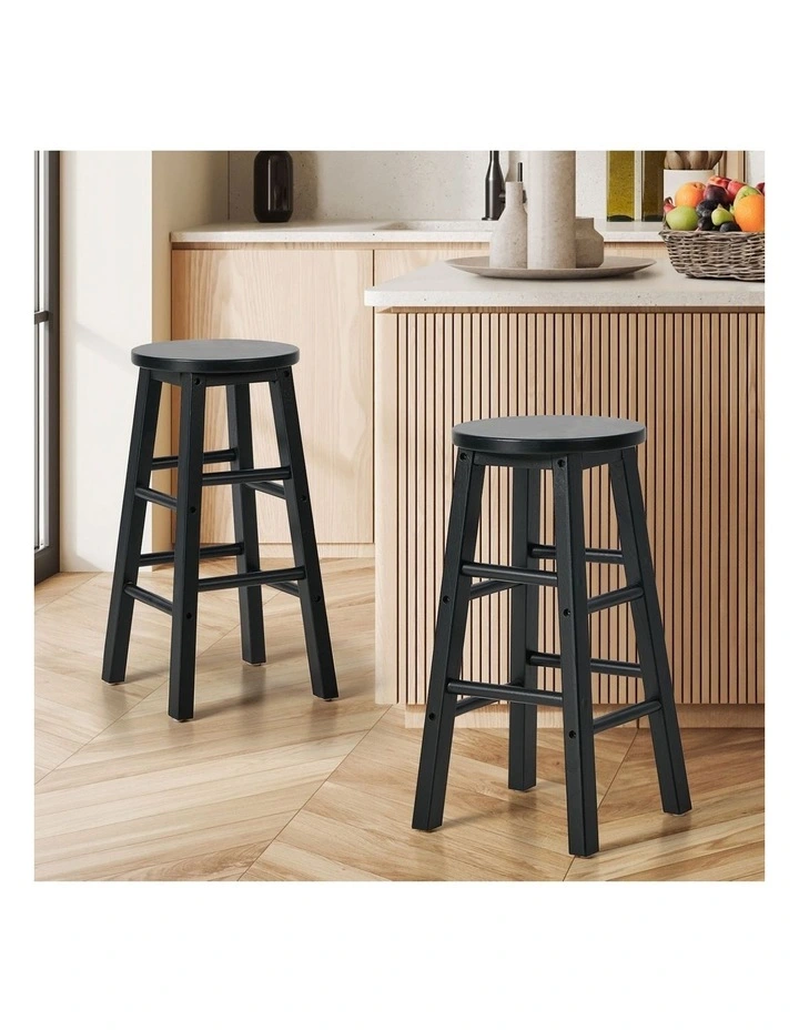 Oikiture 2x Bar Stool Kitchen Counter Round Chair Split-Level Footrest Black image 4