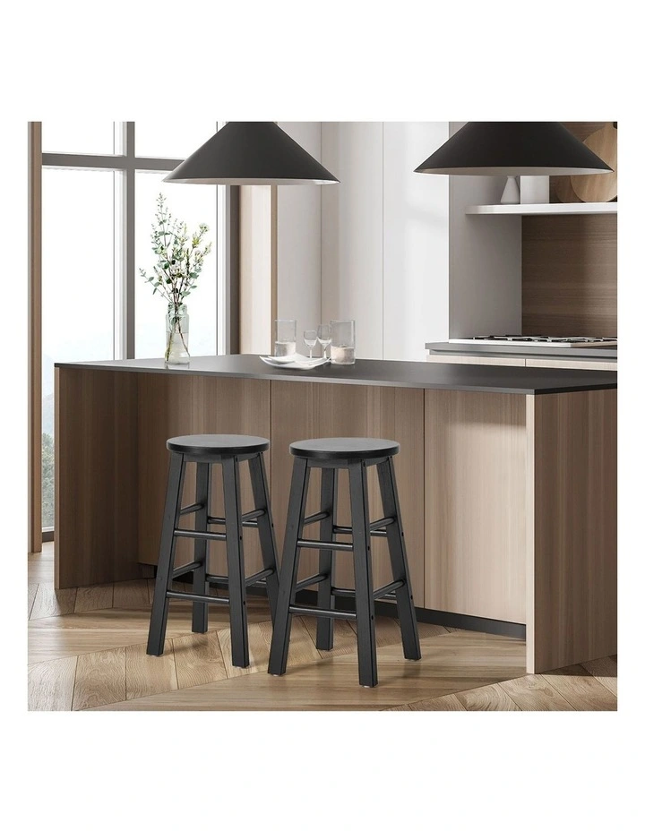 Oikiture 2x Bar Stool Kitchen Counter Round Chair Split-Level Footrest Black image 5