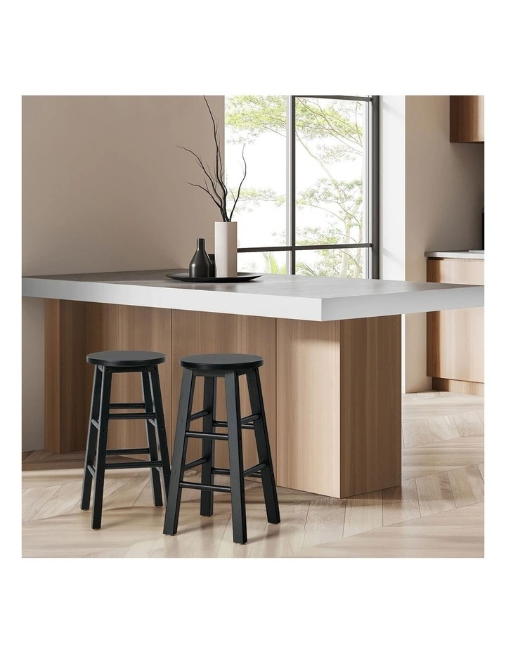 Oikiture 2x Bar Stool Kitchen Counter Round Chair Split-Level Footrest Black image 7