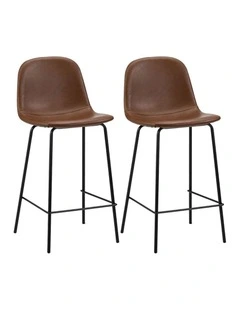 Oikiture 2x Bar Stools Kitchen Dining Chair Counter Stool PU Leather Brown