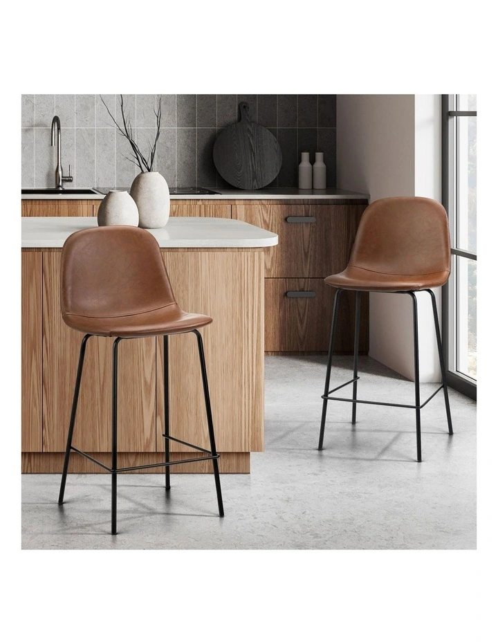 Oikiture 2x Bar Stools Kitchen Dining Chair Counter Stool PU Leather Brown image 4