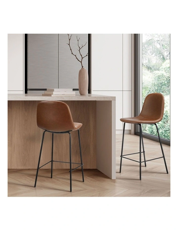Oikiture 2x Bar Stools Kitchen Dining Chair Counter Stool PU Leather Brown image 5