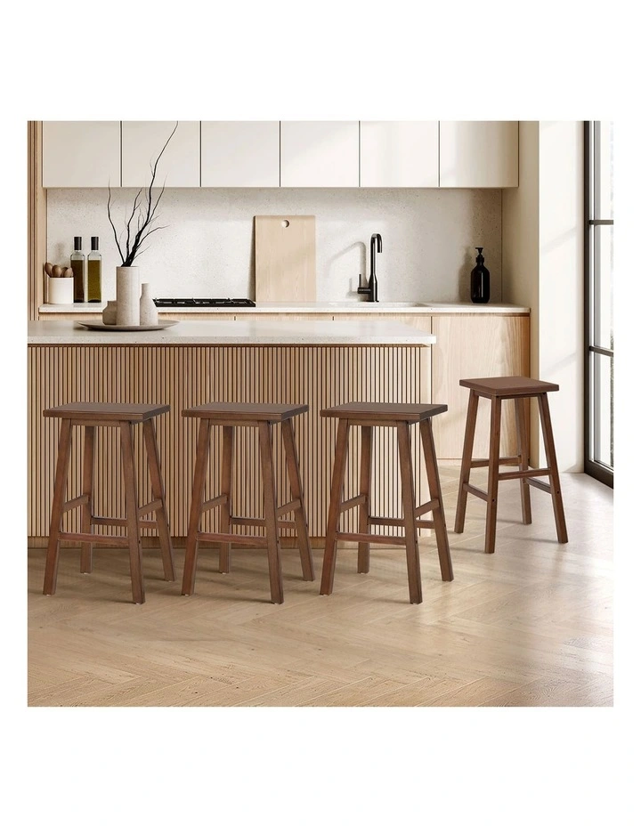 Oikiture 4x Bar Stool Kitchen Counter Dining Chair Split-Level Footrest Walnut image 4