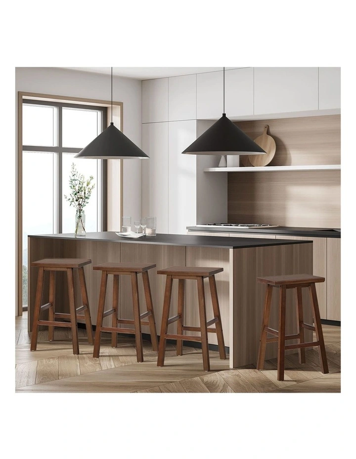 Oikiture 4x Bar Stool Kitchen Counter Dining Chair Split-Level Footrest Walnut image 5