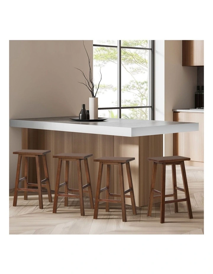 Oikiture 4x Bar Stool Kitchen Counter Dining Chair Split-Level Footrest Walnut image 7