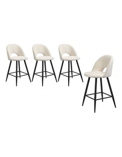 Oikiture 4x Bar Stools Kitchen Counter Stool Dining Chairs Boucle White HORN