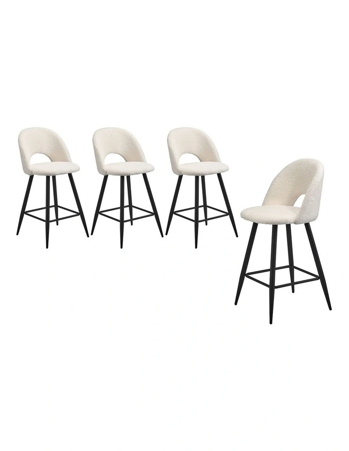 Oikiture 4x Bar Stools Kitchen Counter Stool Dining Chairs Boucle White HORN image 1