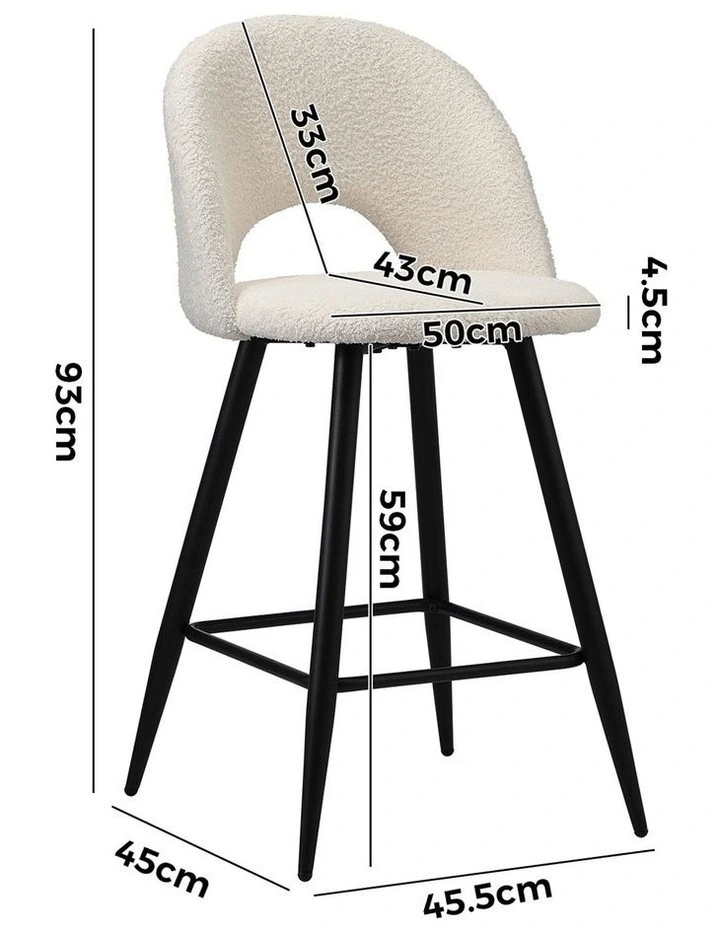 Oikiture 4x Bar Stools Kitchen Counter Stool Dining Chairs Boucle White HORN image 3