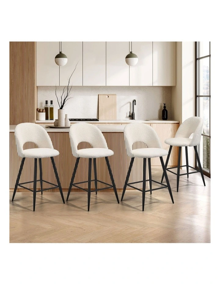 Oikiture 4x Bar Stools Kitchen Counter Stool Dining Chairs Boucle White HORN image 4