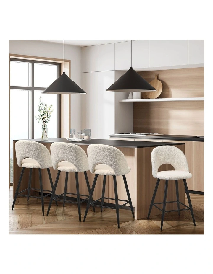 Oikiture 4x Bar Stools Kitchen Counter Stool Dining Chairs Boucle White HORN image 5