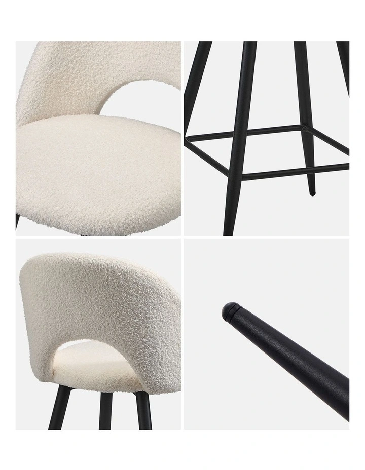 Oikiture 4x Bar Stools Kitchen Counter Stool Dining Chairs Boucle White HORN image 6