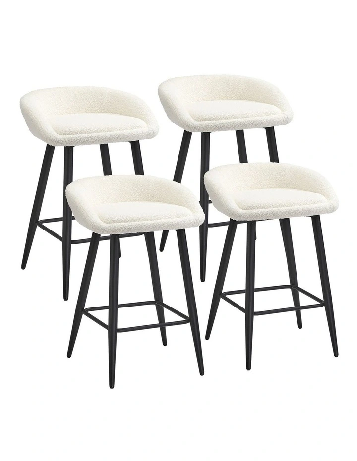 Oikiture Bar Stools Set of 4 Kitchen Dining Chairs Counter Stool White Boucle image 1