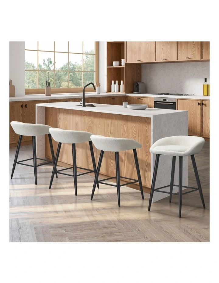 Oikiture Bar Stools Set of 4 Kitchen Dining Chairs Counter Stool White Boucle image 4