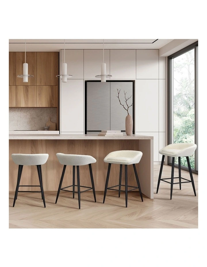 Oikiture Bar Stools Set of 4 Kitchen Dining Chairs Counter Stool White Boucle image 5