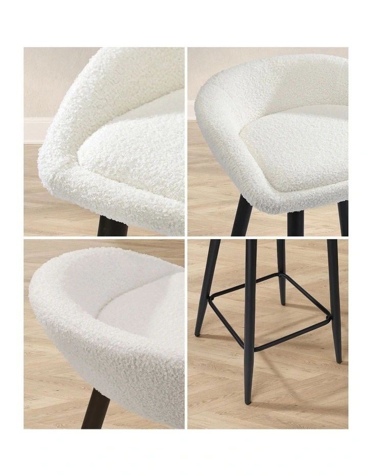 Oikiture Bar Stools Set of 4 Kitchen Dining Chairs Counter Stool White Boucle image 6