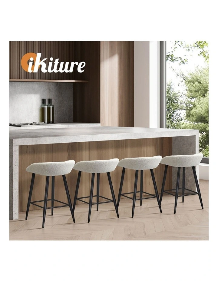 Oikiture Bar Stools Set of 4 Kitchen Dining Chairs Counter Stool White Boucle image 7