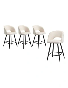 Oikiture 4x Bar Stools Kitchen Dining Chair Padded Chair Boucle White SURA