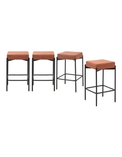 Oikiture 4x Bar Stools Kitchen Counter Dining Chair Linen Seat Metal Orange