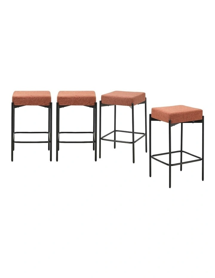 Oikiture 4x Bar Stools Kitchen Counter Dining Chair Linen Seat Metal Orange image 1