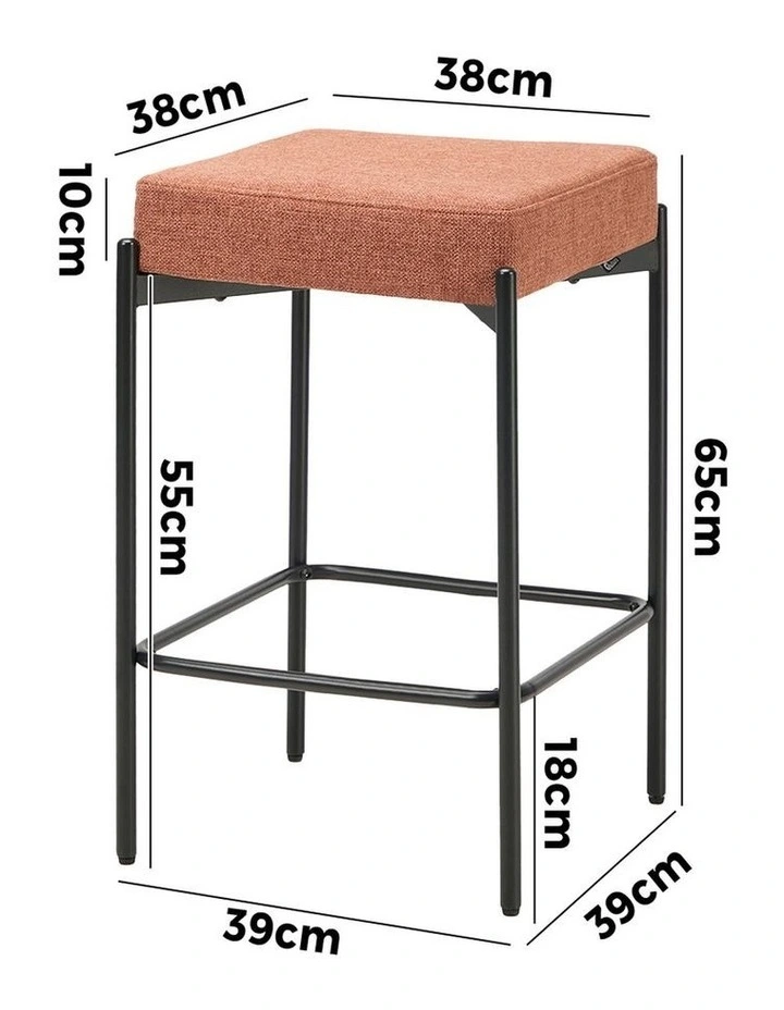 Oikiture 4x Bar Stools Kitchen Counter Dining Chair Linen Seat Metal Orange image 3