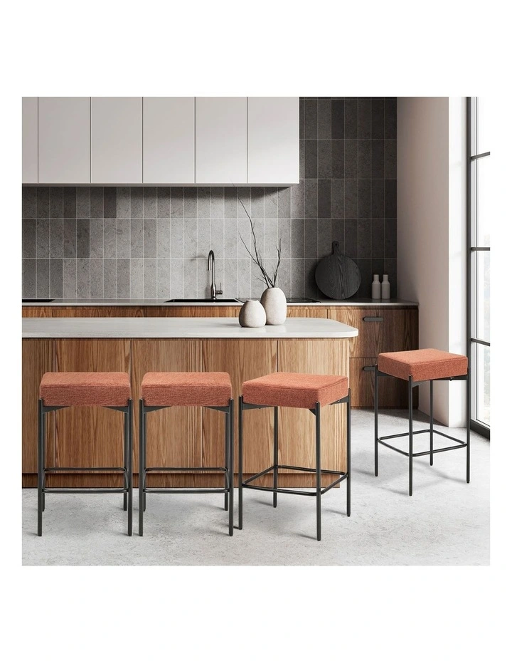 Oikiture 4x Bar Stools Kitchen Counter Dining Chair Linen Seat Metal Orange image 4