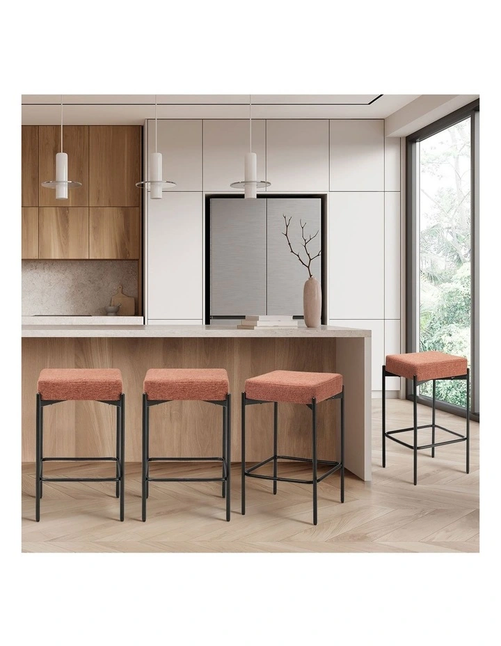 Oikiture 4x Bar Stools Kitchen Counter Dining Chair Linen Seat Metal Orange image 5