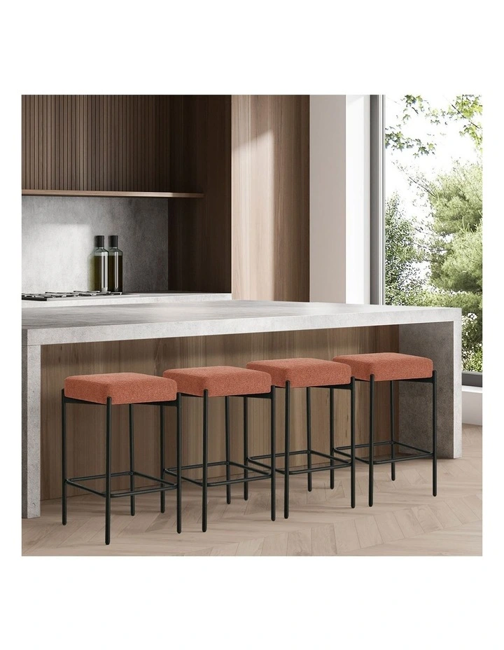 Oikiture 4x Bar Stools Kitchen Counter Dining Chair Linen Seat Metal Orange image 7