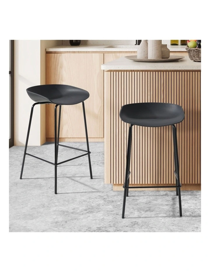 Oikiture 2x Kitchen Bar Stools Stool Dinning Counter Chairs Metal Black image 4