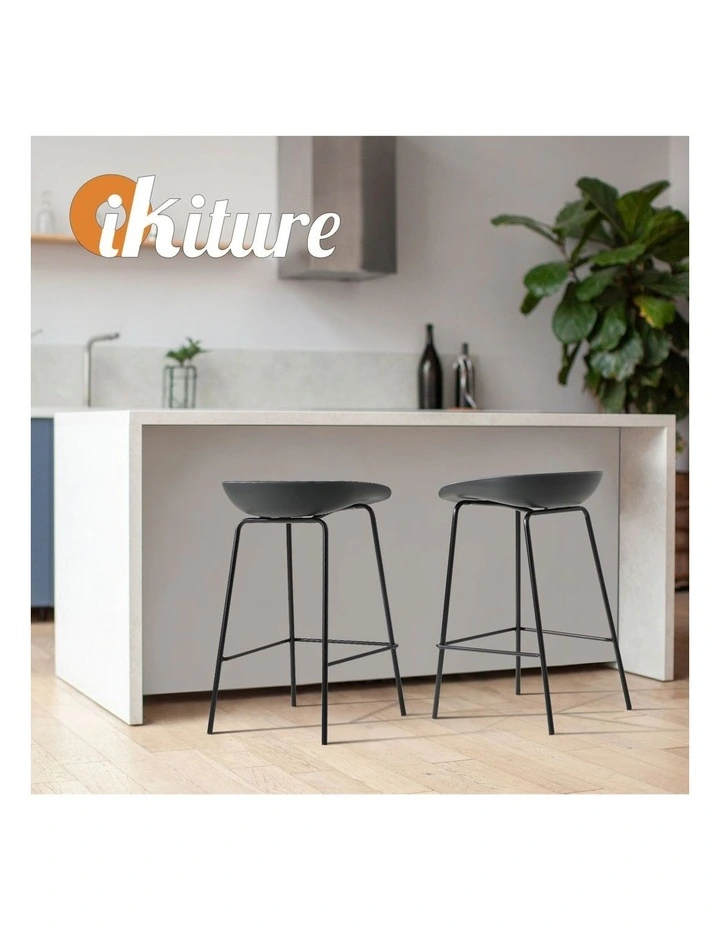 Oikiture 2x Kitchen Bar Stools Stool Dinning Counter Chairs Metal Black image 5