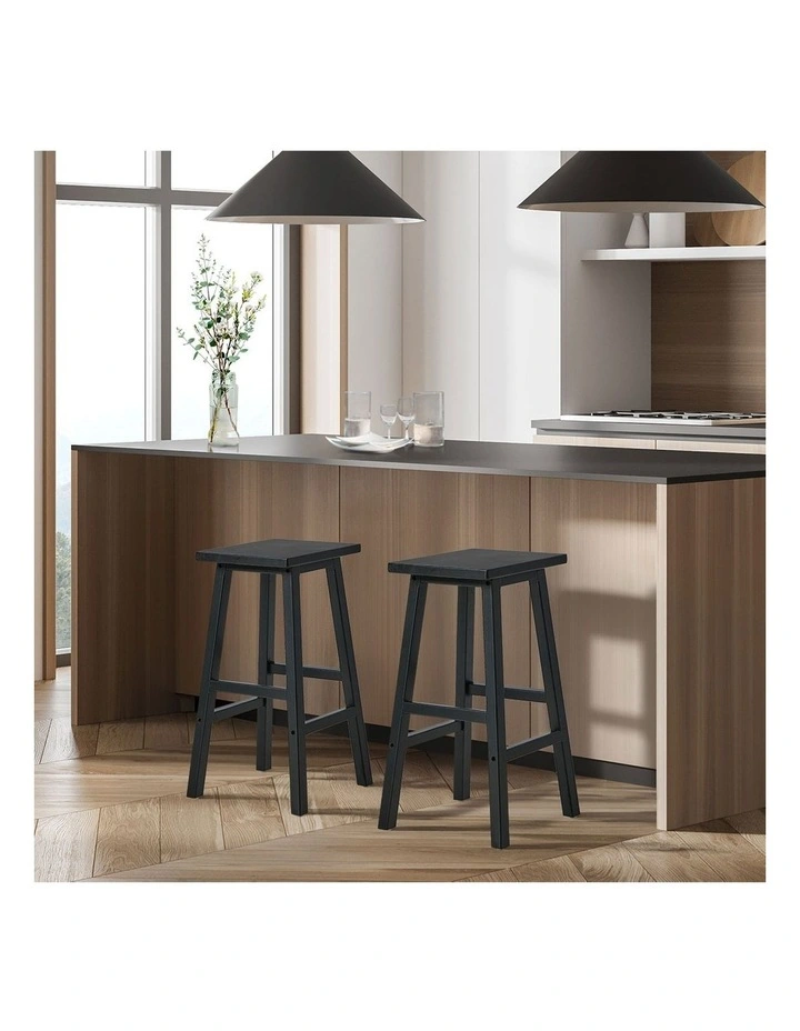 Oikiture 2x Bar Stool Kitchen Counter Dining Chair Split-Level Footrest Black image 5