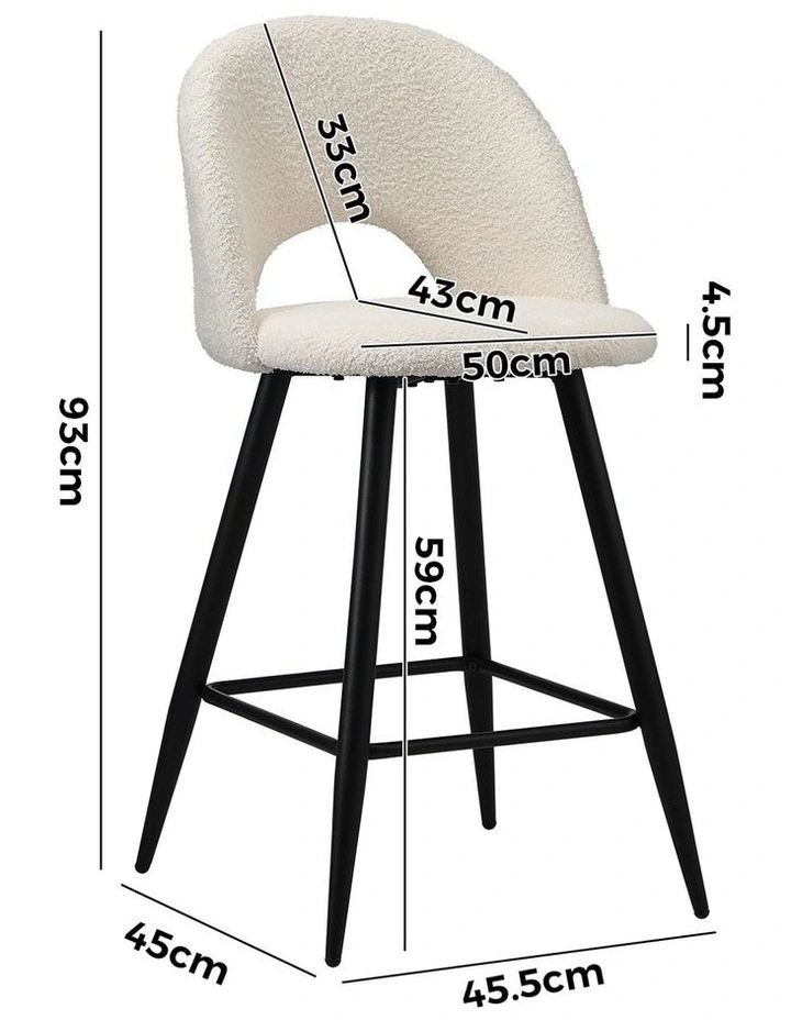 Oikiture 2x Bar Stools Kitchen Counter Stool Dining Chairs Boucle White HORN image 3